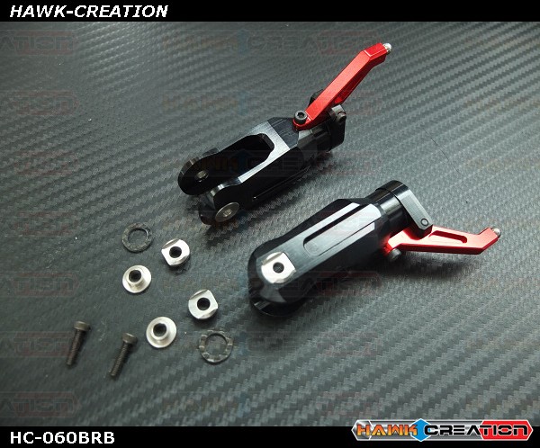 Hawk Creation LOGO 600/SE Metal Main Rotor Grips V2 (Black, Red Arm)-New